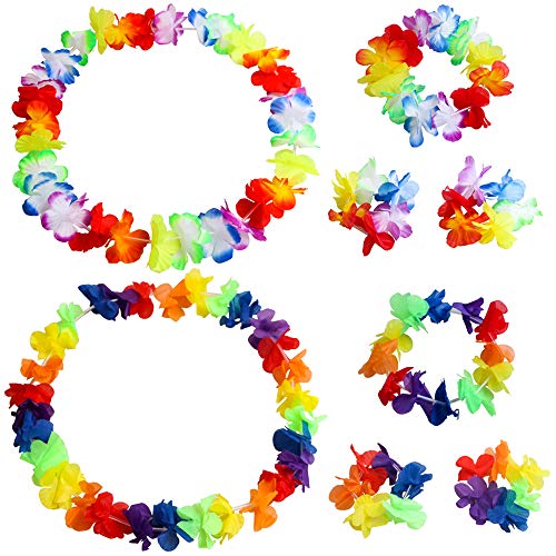 YAXAMING Hawaiian Leis Luau Tropical Headband Flower Crown Wreath Headpiece Wristbands Women Girls Floral Necklace Bracelets Hair Band For Summer Beach Vacation Pool Party Decorations Favors Supplies Colorful - Image 1