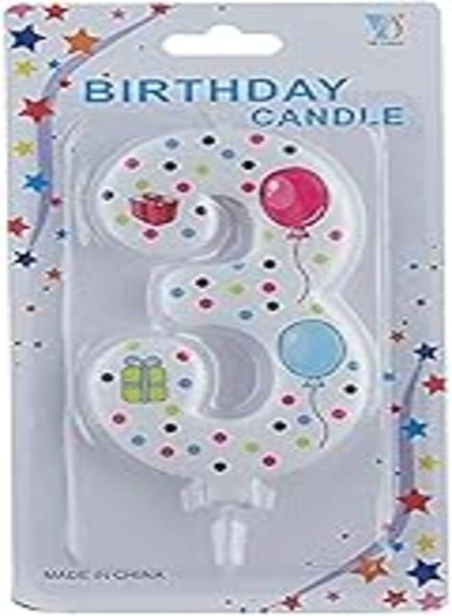 HX Number 3 Shaped Candle for Birthday Parties - Multi Color