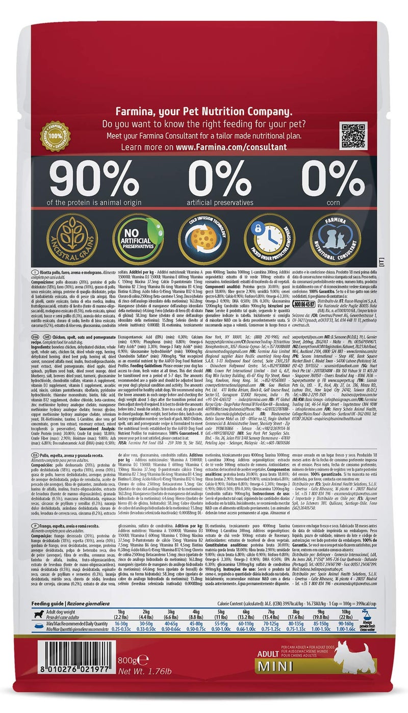 Farmina N&D Ancestral Grain Adult Mini Dog Food | Chicken, Spelt, Oats & Pomegranate | No Artificial Preservatives|Complete Nutrition for Adult Dogs | 0.8kg - Image 2