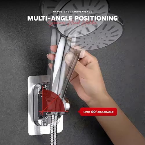 MIORAH Hand Shower Holder for Bathroom | Adjustable Shower Head Holder Wall Mount Bracket | Self-Adhesive Handheld Wall Hook for Health Faucet | No Drill Sawer for Washroom Chrome - Image 5