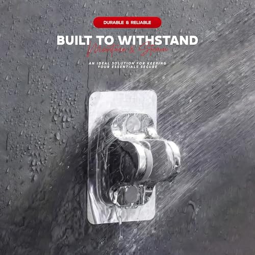 MIORAH Hand Shower Holder for Bathroom | Adjustable Shower Head Holder Wall Mount Bracket | Self-Adhesive Handheld Wall Hook for Health Faucet | No Drill Sawer for Washroom Chrome - Image 3