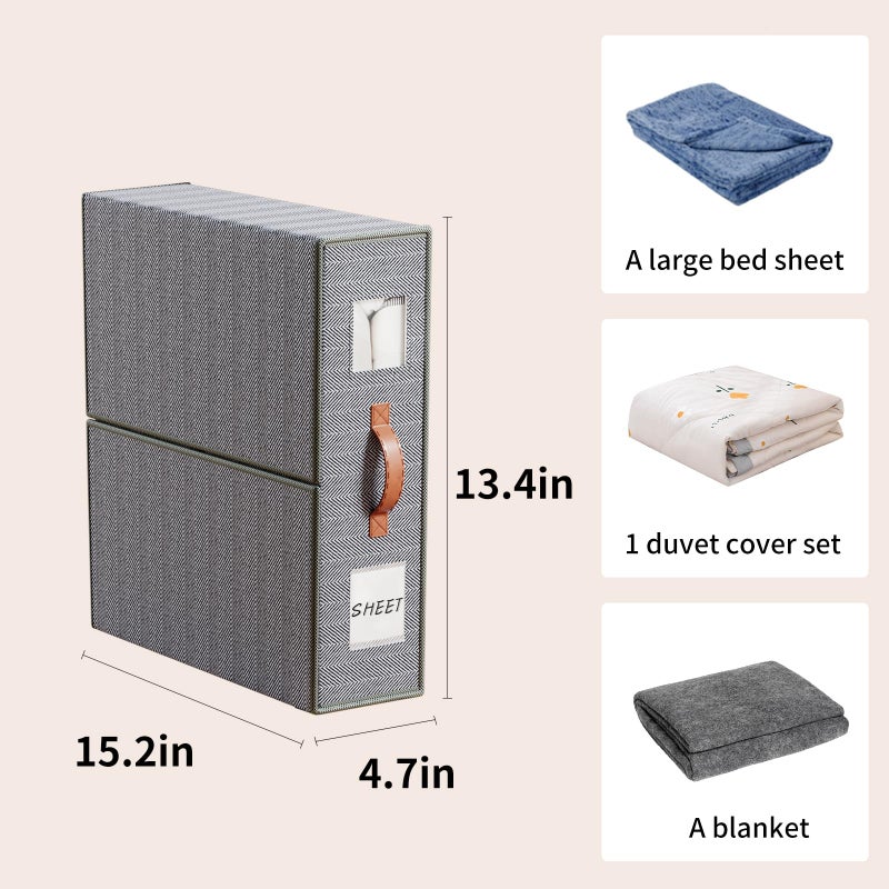 EE-RoomWorld 4 Pack Bed Sheet Storage Organizers- Premium Fabric Closet Organizer with Clear View Window, Space-Saving Foldable Design for Queen/King Size Bedsheets, Blankets & Duvet Covers - Image 2