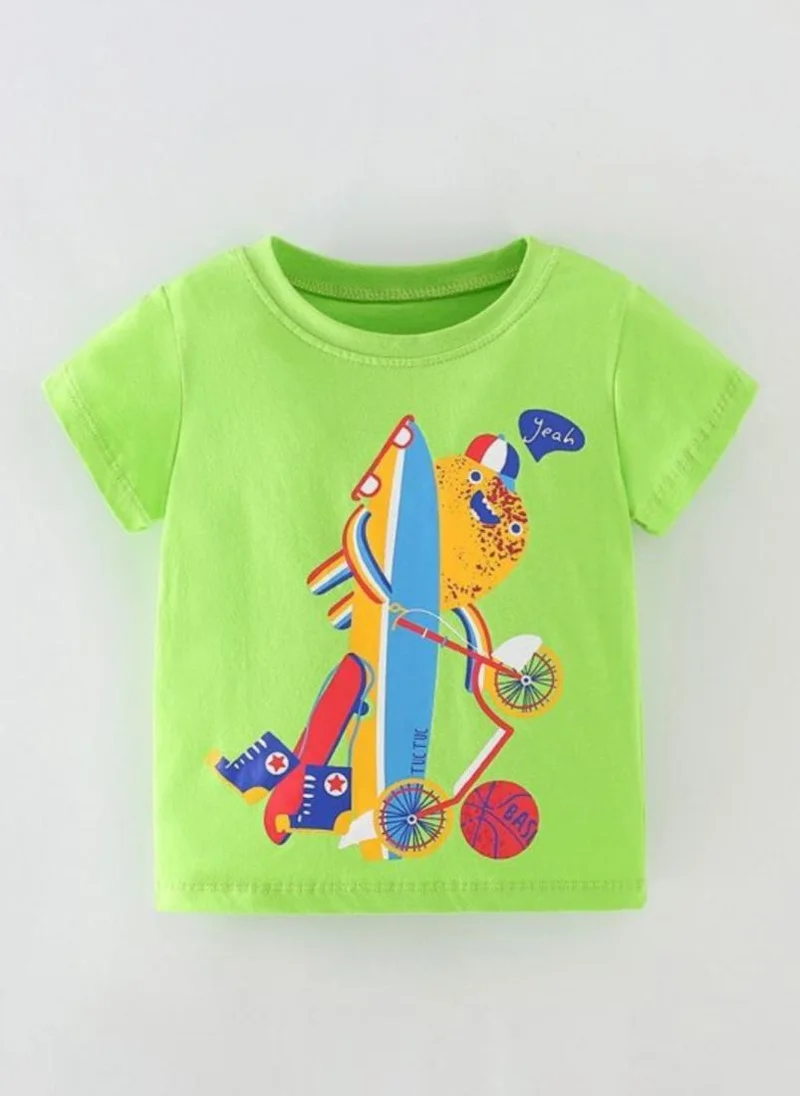 يونيكي Green Graphic Printed Round Neck T-shirt