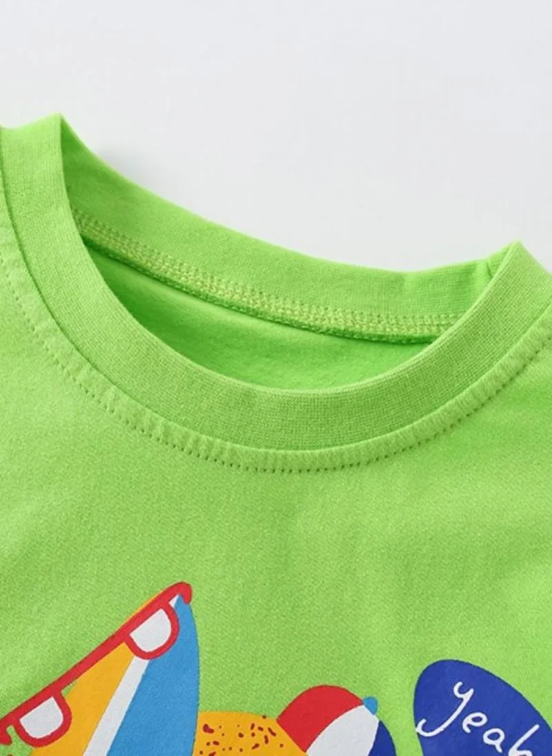 يونيكي Green Graphic Printed Round Neck T-shirt