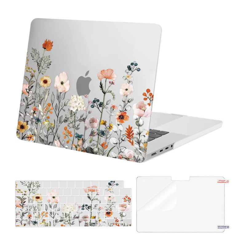 MOSISO Compatible with MacBook Pro 16 inch Case 2024 2023 2022 2021 M4 M3 M2 M1 A3403 A3186 A2991 A2780 A2485 Pro Max, Plastic Garden Flowers Hard Case&Keyboard Cover&Screen Protector, Transparent - Image 1