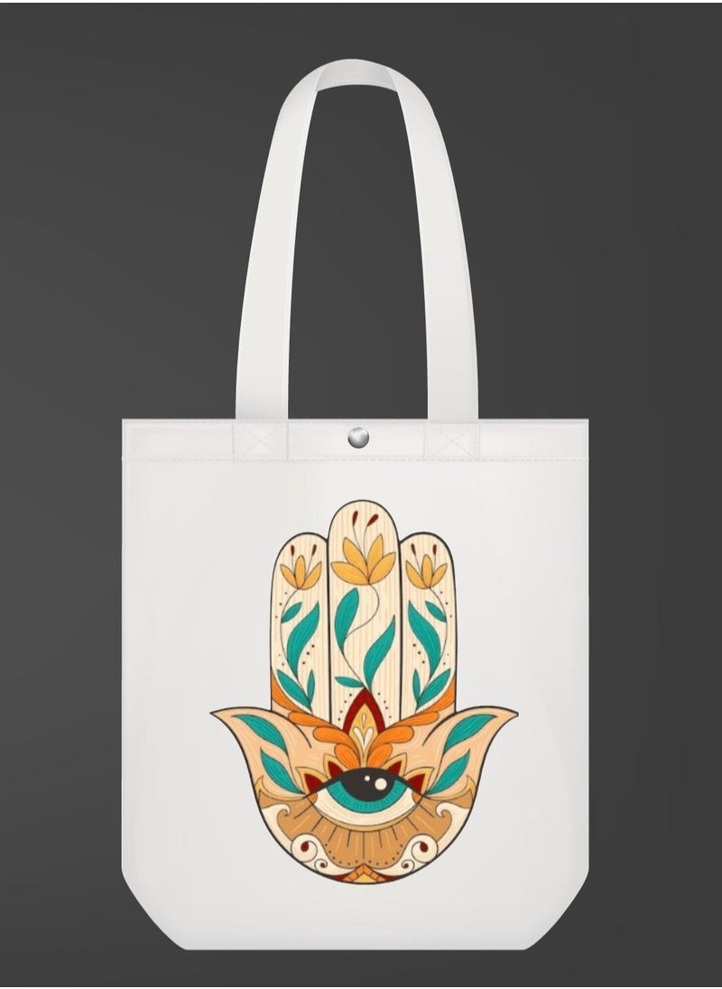 Generic - White Printed Tote Bag with Button - Image 1