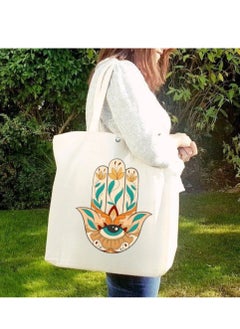White Printed Tote Bag with Button
