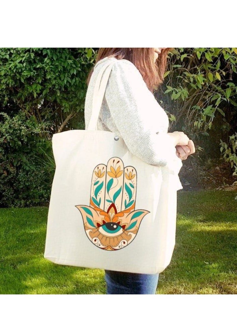 Generic - White Printed Tote Bag with Button - Image 1