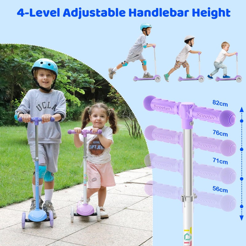 TONBUX Kids Scooter for Ages 3-8, Toddler Scooter with Light-Up Deck and Wheels, Adjustable 4-Level Height 3-Wheel Scooters for Kids, Lean-to-Steer Design (Purple) - Image 4