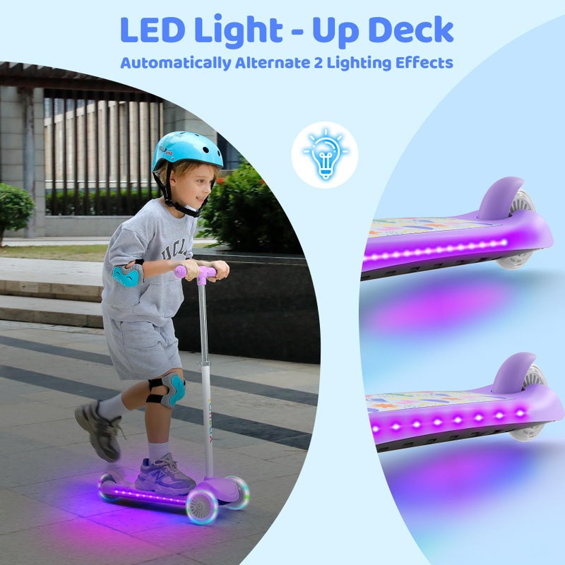 TONBUX Kids Scooter for Ages 3-8, Toddler Scooter with Light-Up Deck and Wheels, Adjustable 4-Level Height 3-Wheel Scooters for Kids, Lean-to-Steer Design (Purple) - Image 2