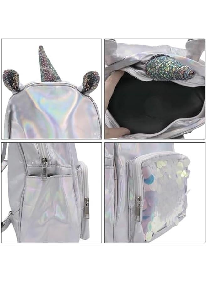 Holographic Backpack Iridescent Hologram Laser Satchel Travel Casual Daypack Purse for Women Men,Silver Unicorn Bag - Image 5
