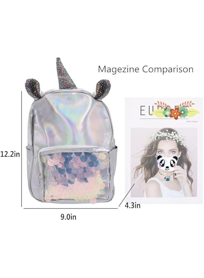 Holographic Backpack Iridescent Hologram Laser Satchel Travel Casual Daypack Purse for Women Men,Silver Unicorn Bag - Image 4