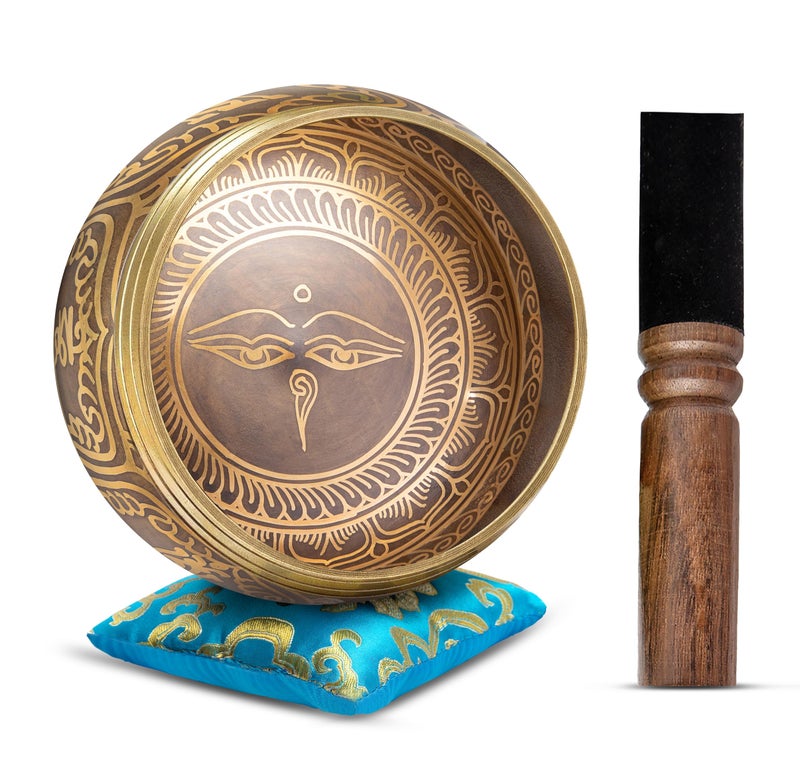 Tibetan Singing Bowl Set Easy To Play Authentic Handcrafted For Meditation Sound Chakra Yoga Healing 4 Inches By Himalayan Bazaar Gold Turquoise