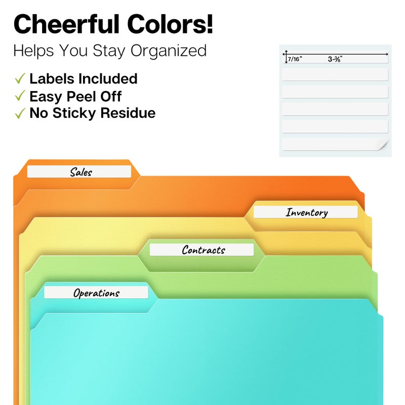 Dunwell Plastic Colored File Folders (6 Pack), 1/3 Tab File Folders for 8.5x11 Letter Size Documents, Assorted Pastel Colors, Acid-Free Poly for Long Term Storage, Includes Labels - Image 2
