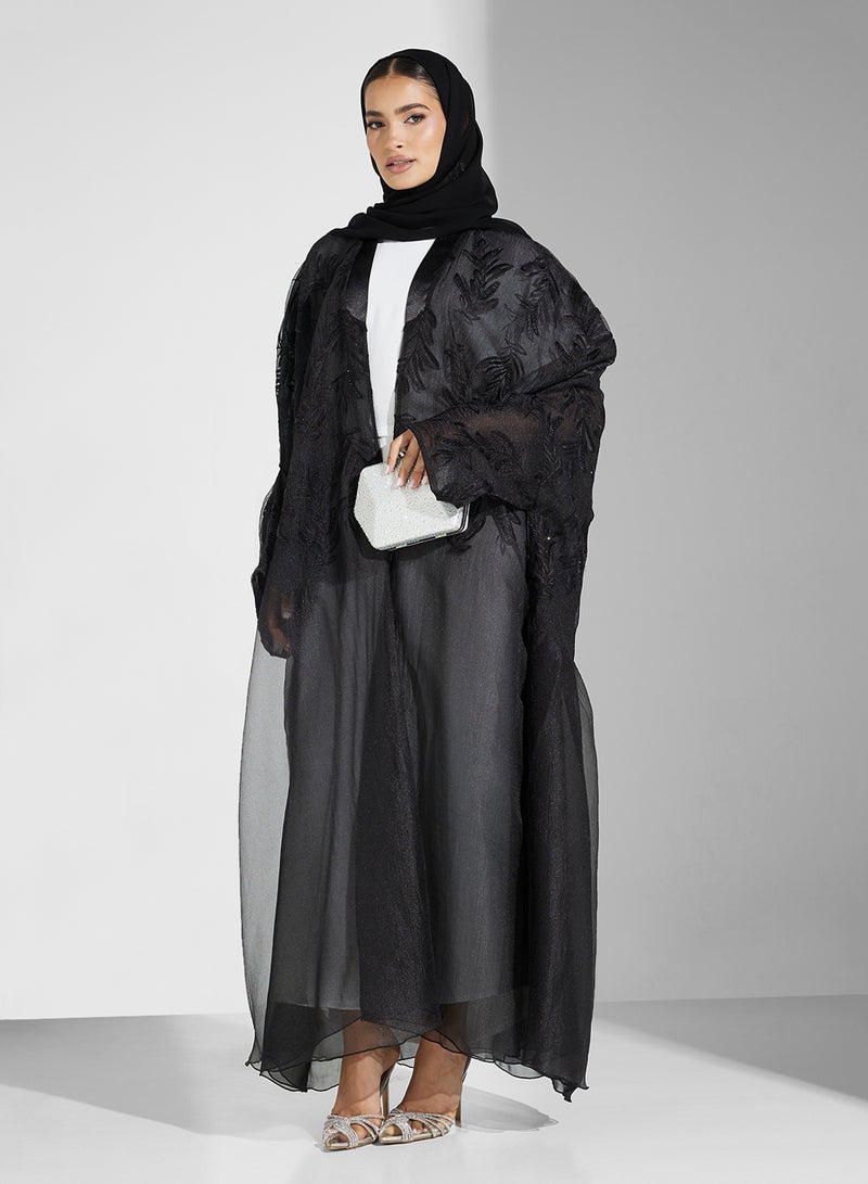hayas closet Embellished V-Neck Flared Sleeve Abaya - Image 1