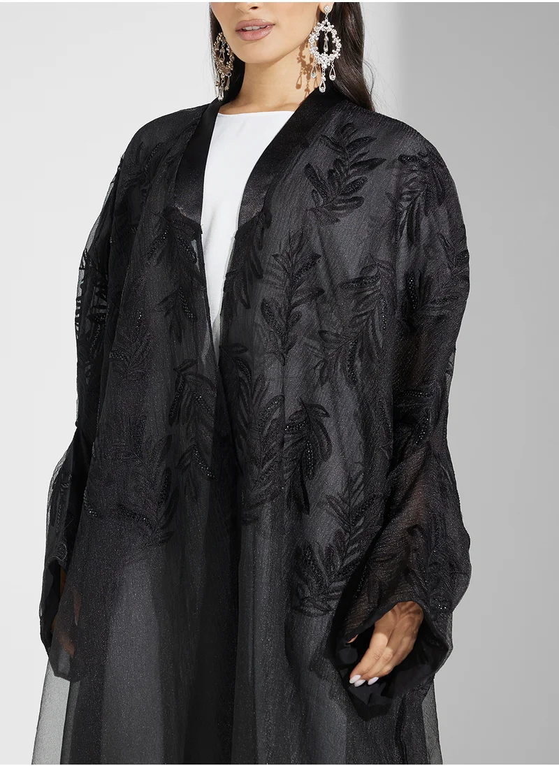 hayas closet Embellished V-Neck Flared Sleeve Abaya