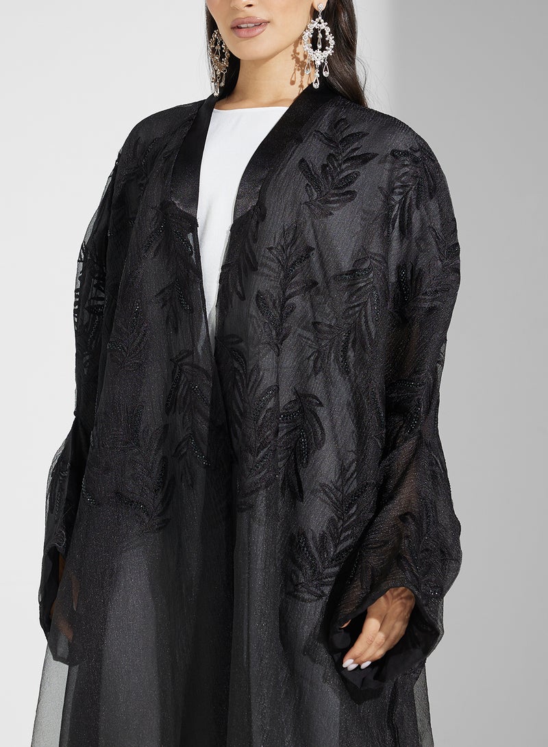 hayas closet Embellished V-Neck Flared Sleeve Abaya - Image 3