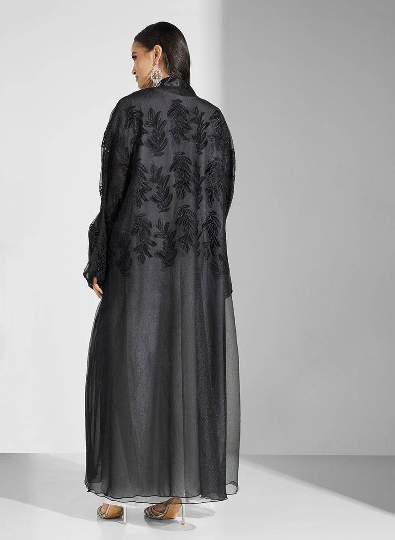 hayas closet Embellished V-Neck Flared Sleeve Abaya - Image 2