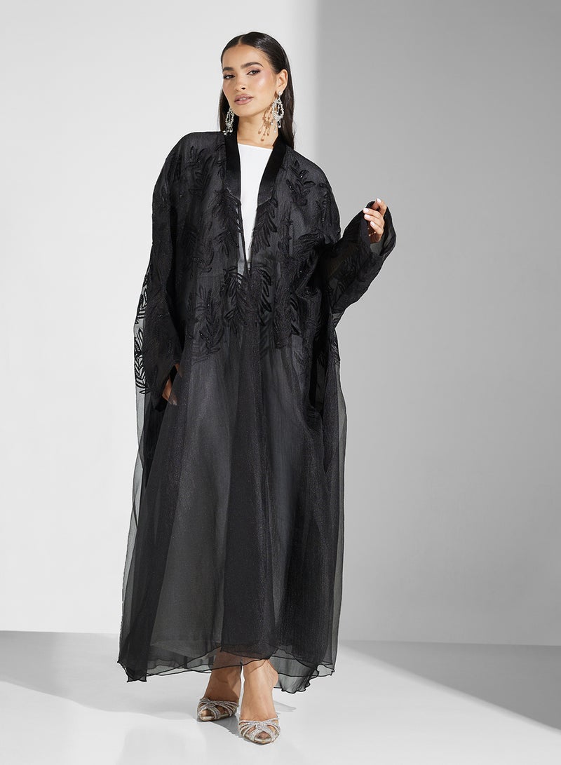 hayas closet Embellished V-Neck Flared Sleeve Abaya - Image 5