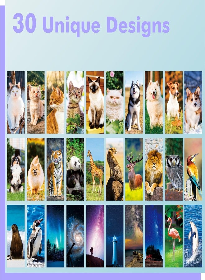 Gethelud 120 PCS Animal Bookmarks, 30 Designs Double-Sided Printing Paper Bookmarks with PET Film, Cat/Dog/Galaxy/Wild Animals for Kids, Students, Adults, Book Lovers (2.4” x 6.1”) - Image 4
