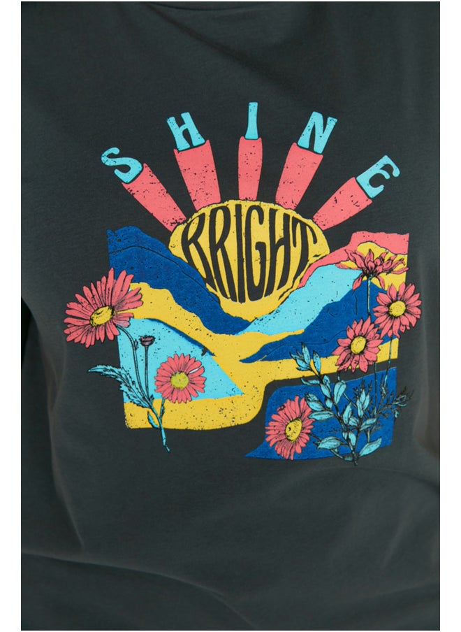 trendyol - Anthracite Crew Neck Printed Knitted T-Shirt TBBSS22TS1944 - Image 1