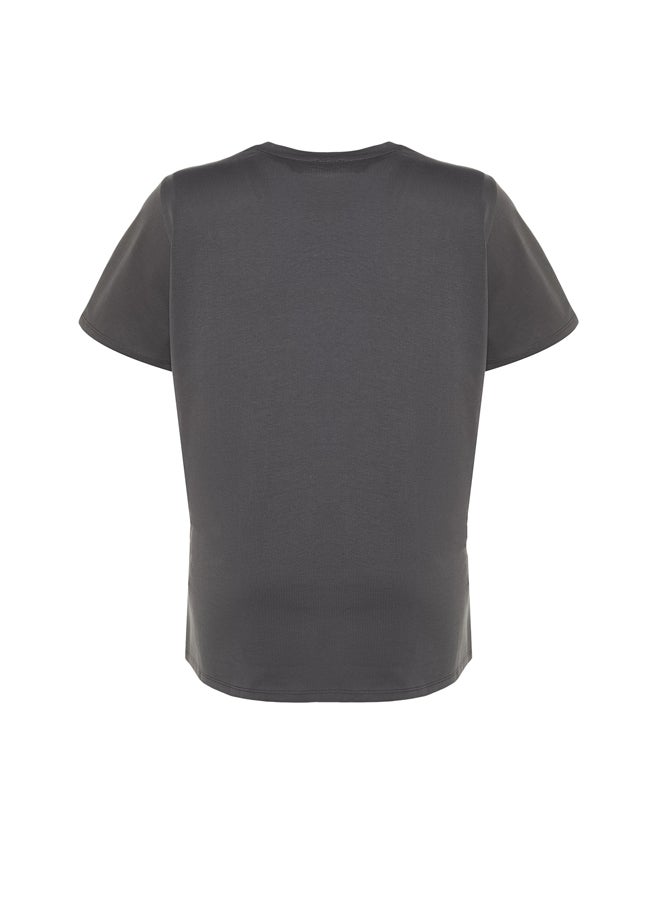 trendyol - Anthracite Crew Neck Printed Knitted T-Shirt TBBSS22TS1944 - Image 1