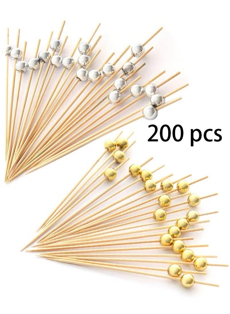 OMEVE 200 PCS Cocktail Picks Count Sticks Wooden Toothpicks, Party Supplies Gold Pearl and Silver Pearl (Multicolour) - Image 1