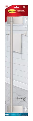 Command Bath Satin Nickel Towel Bar with Water Resistant Command Strips, Bathroom Organizer, 24 in Bar Length Holds up to 10 lbs - Image 1