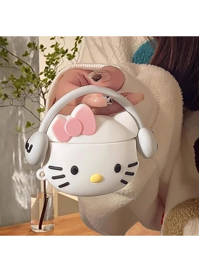 غطاء حماية متوافق مع سماعات AirPods 4 إصدار 2024 مع طقم تنظيف، غطاء سيليكون بتصميم كرتوني لطيف لسماعات AirPods من الجيل الرابع، غطاء سيليكون لسماعات Apple AirPods 4 مع سلسلة مفاتيح للنساء والفتيات (قطة بيضاء) - Image 4