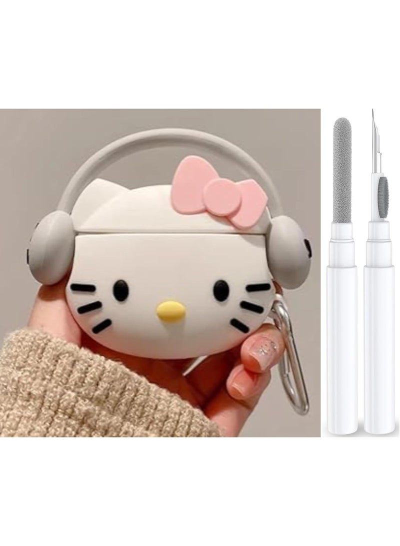 Generic Compatible with AirPods 4 Case Cover 2024 with Cleaning Kit,Cartoon Cute for AirPods 4th Generation Case Silicone case for Apple Airpods 4 with Keychain for Women Girls (Kitty White) - Image 1