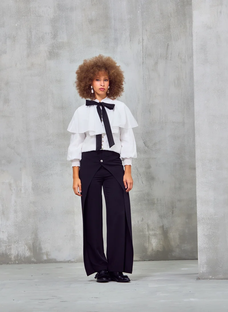 أشيتا فرنانديز بنطلون واسع الساق - أسود كلاسيكي مزيج فاخر