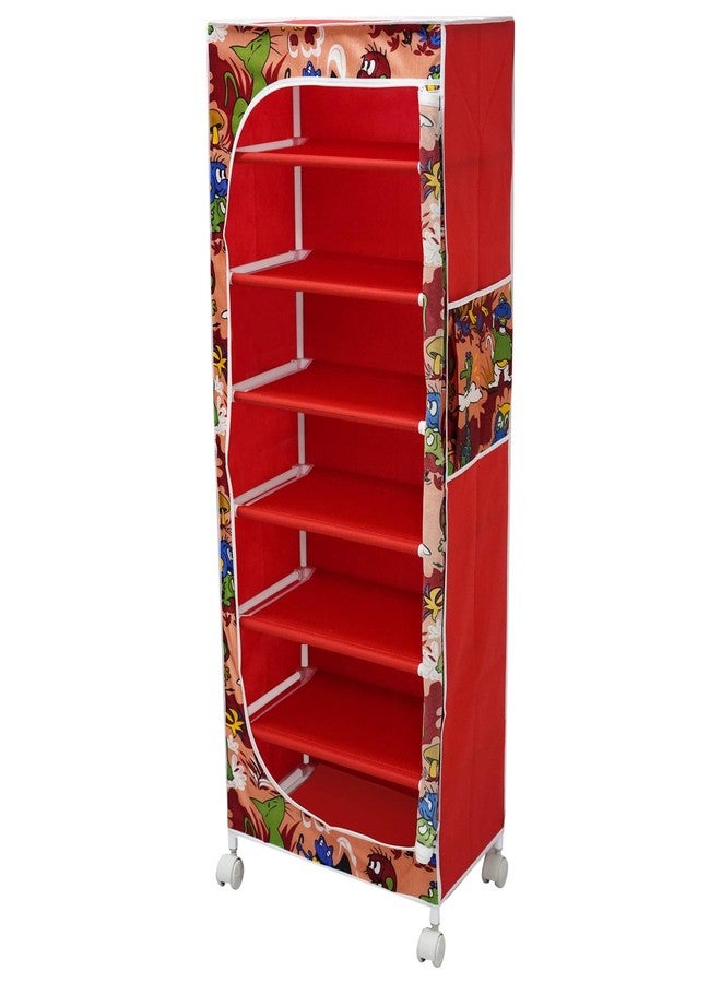 Homeeva 7 Shelves Baby Foldable Wardrobe | Jungle Red (Made in India) - Fabric - Image 1