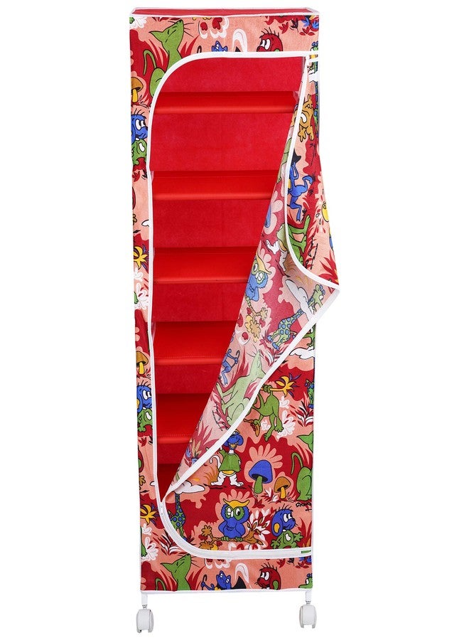 Homeeva 7 Shelves Baby Foldable Wardrobe | Jungle Red (Made in India) - Fabric - Image 4