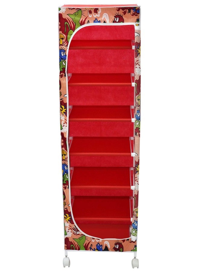 Homeeva 7 Shelves Baby Foldable Wardrobe | Jungle Red (Made in India) - Fabric - Image 3