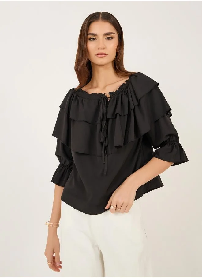 Styli Off Shoulder Ruffle Detail Tiered Top