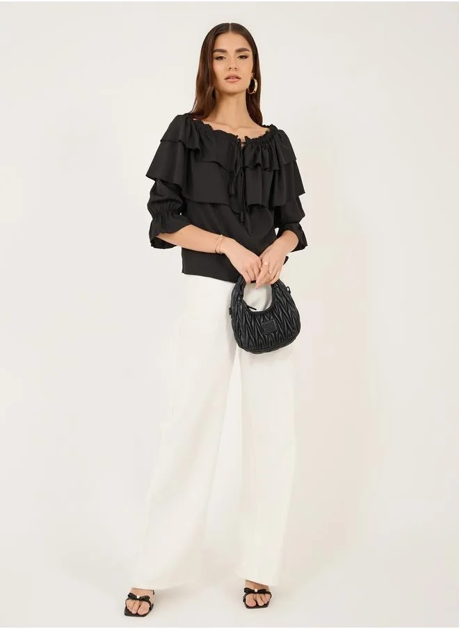 ستايلي Off Shoulder Ruffle Detail Tiered Top