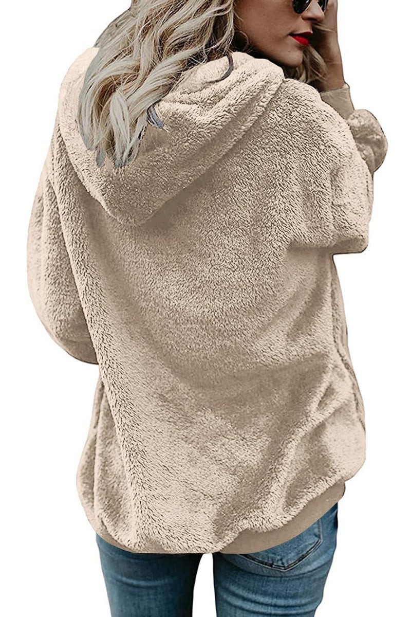 Yanekop Womens Fuzzy Fleece Pullover Oversized Sherpa Jacket Half Zip Pullover Sweaters Winter Faux Fur Jacket Coat(B Khaki,2XL) - Image 4