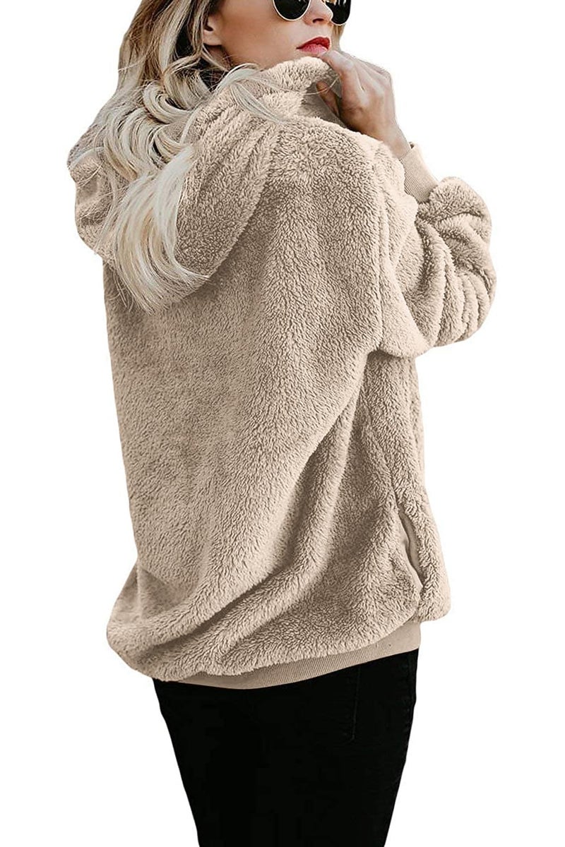 Yanekop Womens Fuzzy Fleece Pullover Oversized Sherpa Jacket Half Zip Pullover Sweaters Winter Faux Fur Jacket Coat(B Khaki,2XL) - Image 3