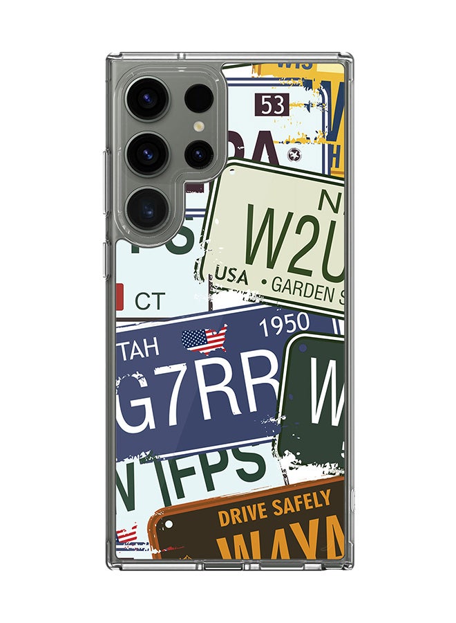 Stylizedd Classic Clear Case for Samsung Galaxy S24 Ultra , Hybrid Soft Case Flexible Edges TPU PC Gel Thin Transparent Cover - Number Plates Full Print - Image 1