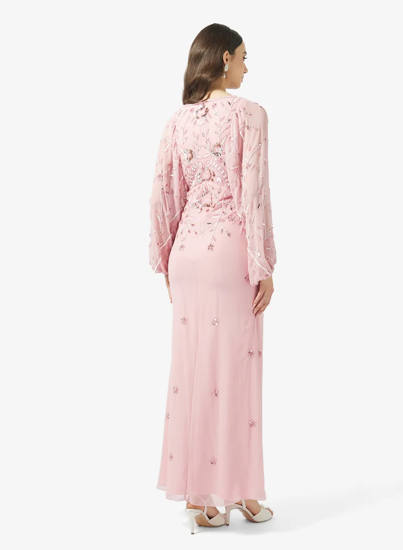 Frock and Frill Embellished Long Sleeve Maxi Dress