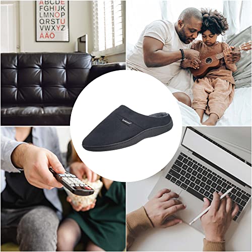 Isotoner Men's Classic Microterry Slippers - Cooling Gel-Infused Memory Foam, Indoor/Outdoor Soles, Machine Washable, Fuax Microsuede Black, 13-14 - Image 4