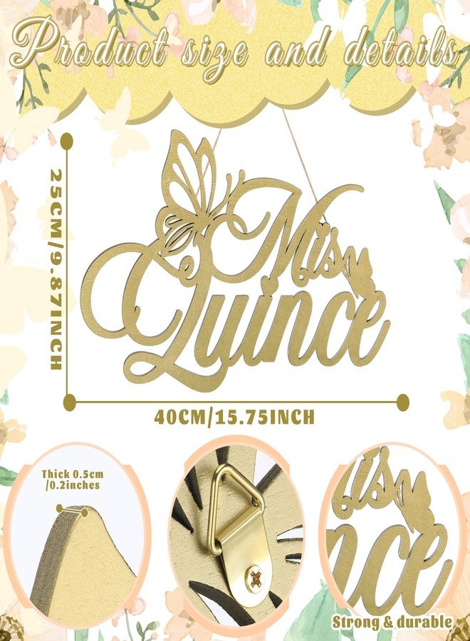 Yuntau Mis Quince Sign Quinceanera Decorations 15th Birthday Quinceanera Party Backdrop Wooden Banner Wall Decor Golden Mis Quince 15th Birthday Gift Wall Bedroom Photo Booth Decor Gift - Image 2
