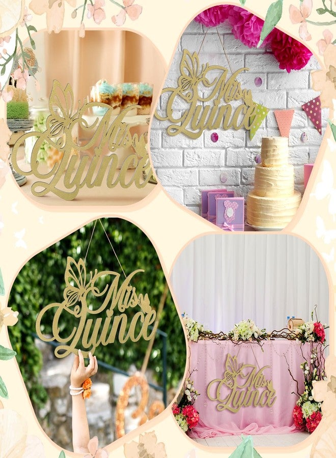 Yuntau Mis Quince Sign Quinceanera Decorations 15th Birthday Quinceanera Party Backdrop Wooden Banner Wall Decor Golden Mis Quince 15th Birthday Gift Wall Bedroom Photo Booth Decor Gift - Image 3