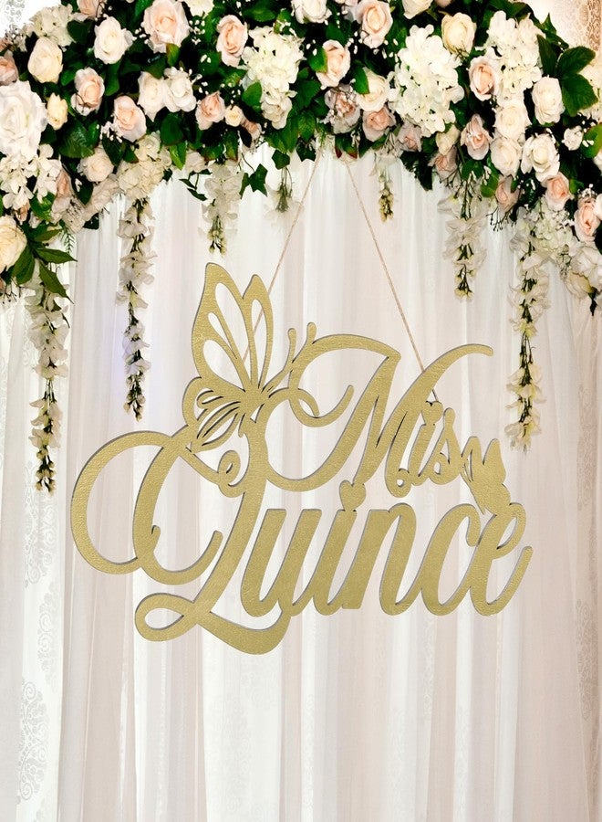Yuntau Mis Quince Sign Quinceanera Decorations 15th Birthday Quinceanera Party Backdrop Wooden Banner Wall Decor Golden Mis Quince 15th Birthday Gift Wall Bedroom Photo Booth Decor Gift - Image 1