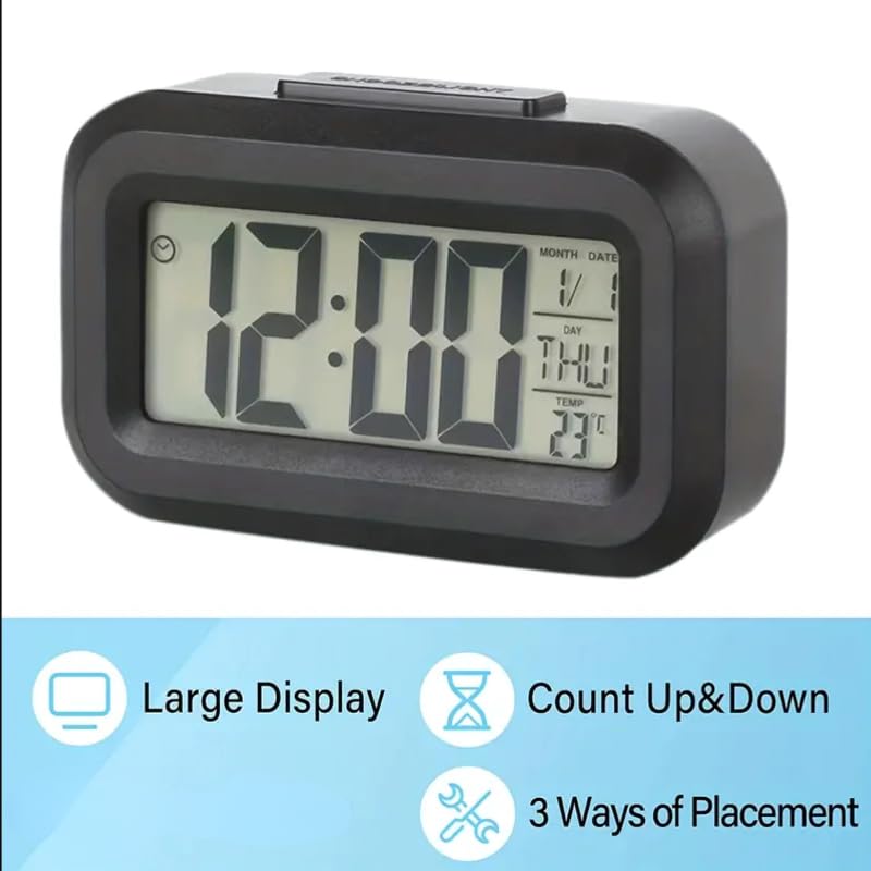 MANSAA MANSAA Alarm Clock 18 Months Warranty Digital Alarm Clock Table Clock Alarm Clock for Bedroom Digital Clock for Table Students Home Office with Temperature Sensor Date Black  - Image 5