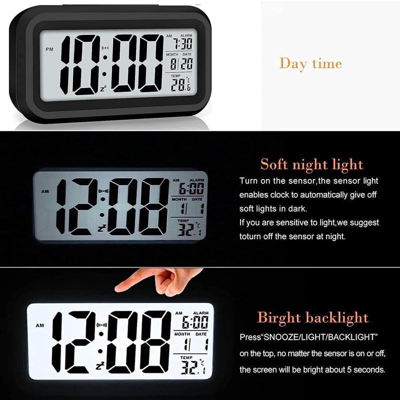 MANSAA MANSAA Alarm Clock 18 Months Warranty Digital Alarm Clock Table Clock Alarm Clock for Bedroom Digital Clock for Table Students Home Office with Temperature Sensor Date Black  - Image 3