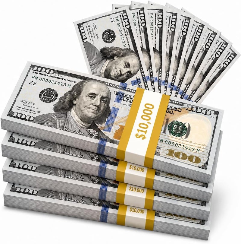 Prop Money $100 Bills 100 PCS – Realistic Full Size Fake Money Stack, Play Money Dollars for Movies, Music Videos, Casino Games, Pranks, Photography & Party Decorations - Image 1