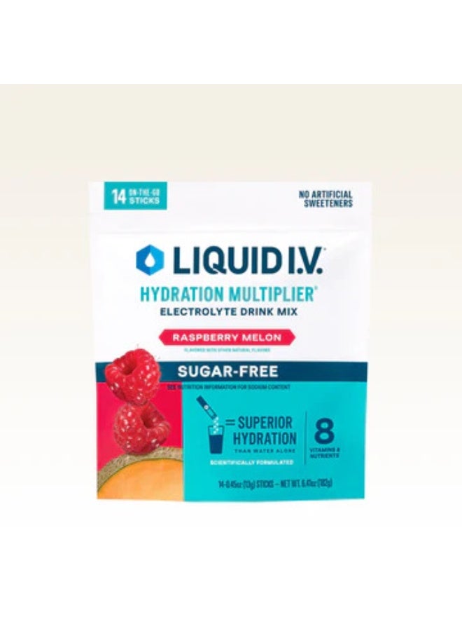 liquid i.v hydration multiplier electrolyte drink mix raspberry melon sugar free 8 vitamins & nutrients 14 sticks