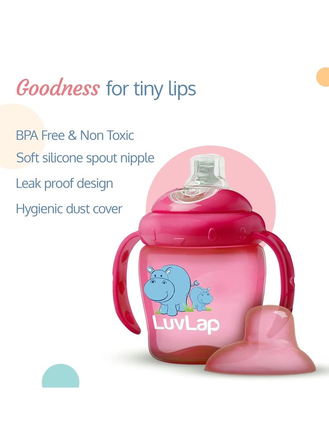 Luvlap Hippo Spout Sipper for Infant/Toddler, 225ml, Anti-Spill Sippy Cup with Soft Silicone Spout BPA Free, 6m+ (Pink) - Image 2