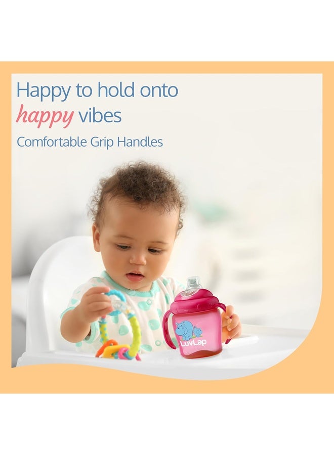 Luvlap Hippo Spout Sipper for Infant/Toddler, 225ml, Anti-Spill Sippy Cup with Soft Silicone Spout BPA Free, 6m+ (Pink) - Image 4
